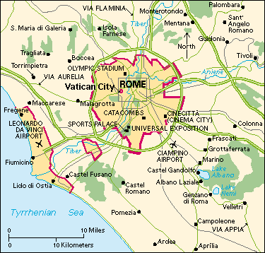 Map of Rome and outside cities, today